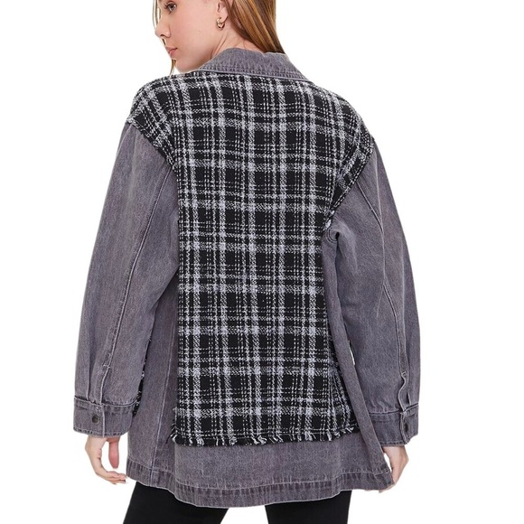 NWOT Zara Black, White & Gray Tweed Button Down Shacket - Picture 3 of 13